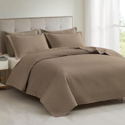 Maple&Stone Brown Quilt Set Queen Size, Lightweight Bedspread