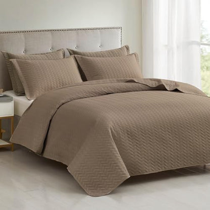 Maple&Stone Brown Quilt Set Queen Size, Lightweight Bedspread