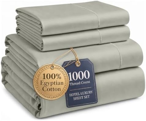 LANE LINEN Full Size Mattress Sheets 100% Egyptian Cotton Sateen - Silver