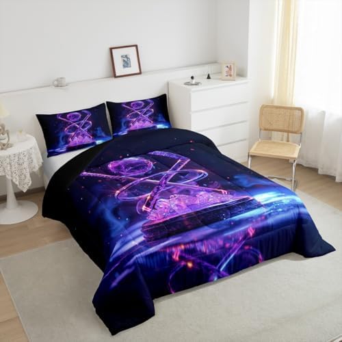 Erosebridal Ice Hockey Kids Comforter Set | Hockey Sports Bedding King,Purple Neon Down Comforter Sports Style Duvet Set for Bedroom