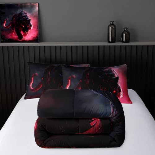 Nttopship Tiger Comforter Set 3pcs Queen Size，Black Tiger Bedding Set