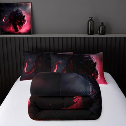 Nttopship Tiger Comforter Set 3pcs Queen Size，Black Tiger Bedding Set