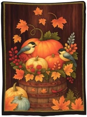 Fall Pumpkin Blanket Super Soft Warm Fluffy Farm Fleece Flannel Farmhouse Autumn Throw Blanket Cozy Fuzzy Plush Thanksgiving Stuff Bedding Blankets Gifts for Women Kids Boys Girls Adults 60"X50"