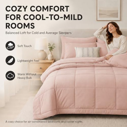 CozyLux Oversized Queen Comforter Set Blush Pink - 7 Pieces Bed in a Bag