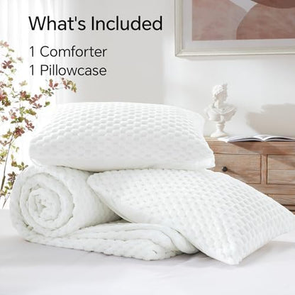 BEDELITE Fluffy Twin/Twin XL Comforter Set, Bright White Bed Set 2 Pieces