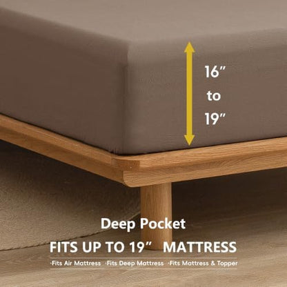 BESTOUCH Full Washed Cotton Linen Feel Sheet Set 4 Pcs Pine Bark Brown