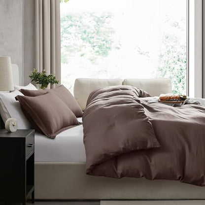 Hearth & Harbor Prewashed Queen Duvet Cover Set, Chocolate Brown