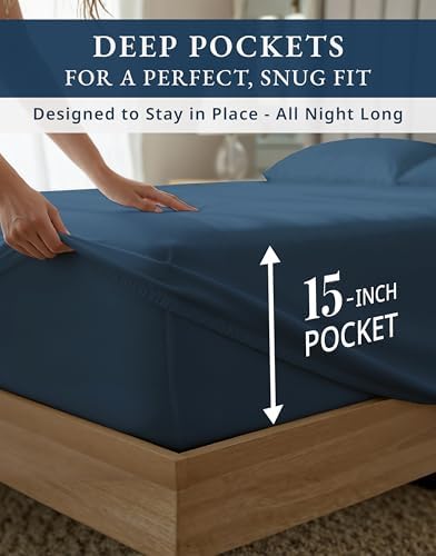 LANE LINEN Half Split King Sheets Sets for Adjustable Bed - Estate Blue