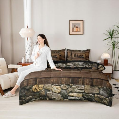 Full Happy Camping Decor Comforter Set 7 Pieces, Rustic Camper Reversible Bed In A Bag Camper Accessories For Travel Trailers Bedding Set Camper Comforter, Flat Sheet, Fitted Sheet, Pillowcases