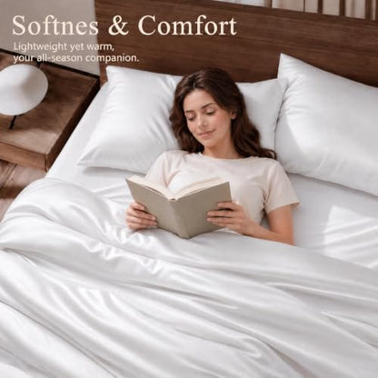 Queen Duvet Cover Set 3 Pieces, 100% Organic Viscose derived from Bamboo, Luxuriously Soft & Cooling, 1 Duvet Cover and 2 Pillowcases, 90" x 90"(Queen, White)