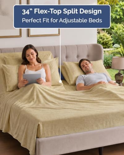 Flex Top Split Head King 6 Piece Sheet Set - Soft & Cooling - Heathered Tan