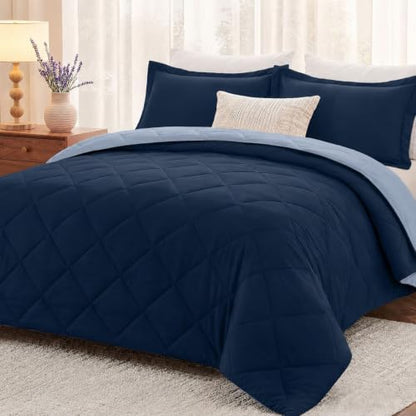 downluxe Twin Comforter Set Soft Reversible 2 Pieces, Blue/Sapphire