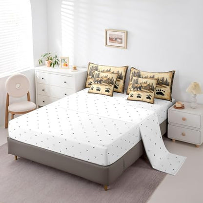 Erosebridal Bear King Bedding Set 7 Piece Hunting Cabin Lodge Comforter Set for Kids Boys Girls Rustic Farmhouse Bed in a Bag Wild Bear Paw Quilt with Flat Fitted Sheet Country Jungle Decor