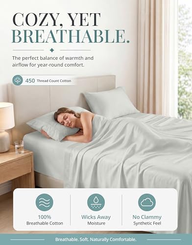 LANE LINEN Twin Single Sheet Set - 450TC Premium Combed Cotton, Moonstruck