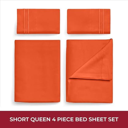 Mellanni Iconic 4-PC, Ultra Soft Sheet Set (RV/Short Queen, Poppy Orange)