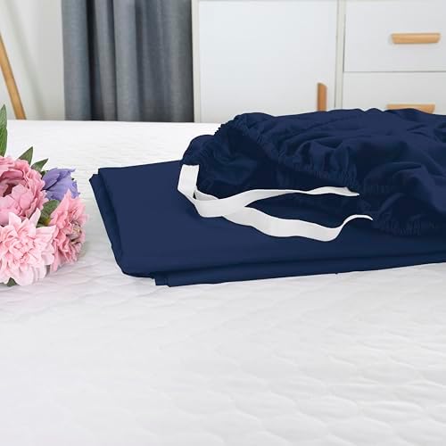 Elegant Comfort 1500 Premium Hotel Quality 18-21 Inches Deep - Extra Deep Pocket Single Fitted Sheet for High Mattress, Luxury and Softest, Smart Pocket - Wrinkle Free, California King, Navy