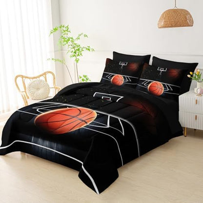 QOOMO Basketball 7 Pieces Comforter Set King,3D Sports Bedding Set for Kids