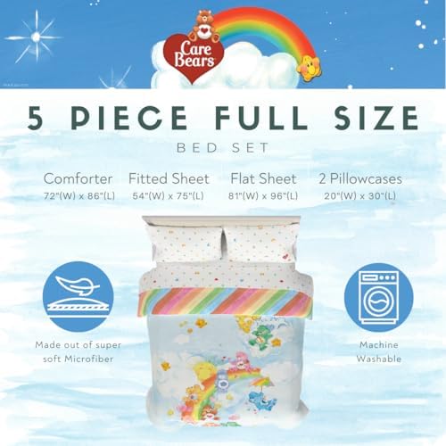 Care Bears Classic Super Soft Cozy Reversible Microfiber Comforter and Sheet Set, 5 Piece Full Size, (Official Licensed Product) By Franco Collectibles