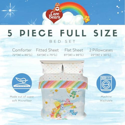Care Bears Classic Super Soft Cozy Reversible Microfiber Comforter and Sheet Set, 5 Piece Full Size, (Official Licensed Product) By Franco Collectibles