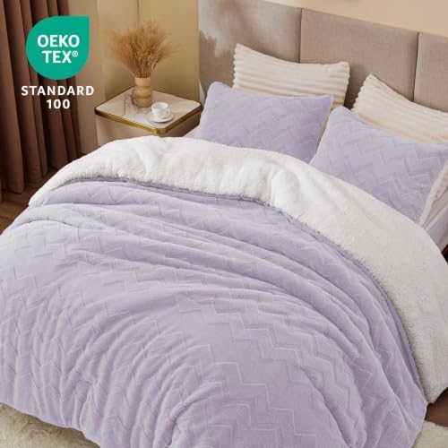 BEDELITE Fluffy Sherpa King Comforter Set,Lavender