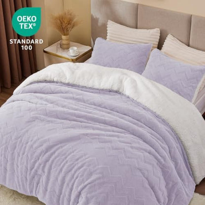 BEDELITE Fluffy Sherpa King Comforter Set,Lavender