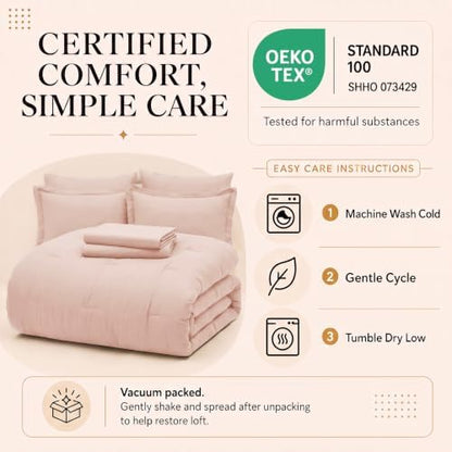 CozyLux Full Size Comforter Set Blush Pink, 7 Pieces Bed in a Bag