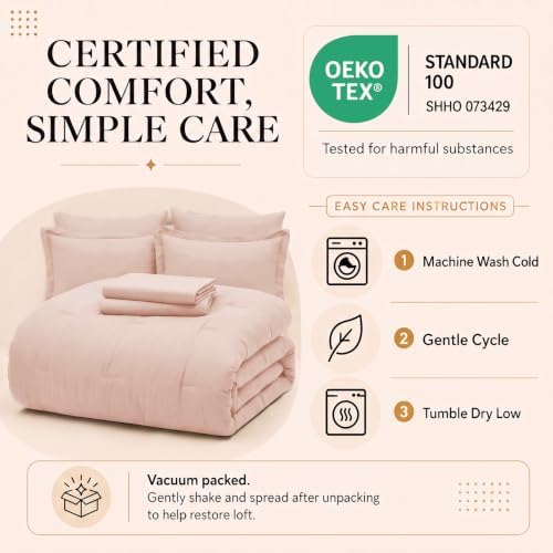 CozyLux Oversized King Comforter Set Blush Pink, 7 Pieces Bed in a Bag