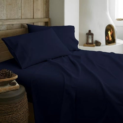 100% Organic Flannel Sheets King Size - GOTS Certified 100% Cotton Flannel Sheets Set with Comfortable Soft Brushed Finish & Deep Pocket - 1 Flat 1 Fitted & 2 Pillowcases (Navy, King)