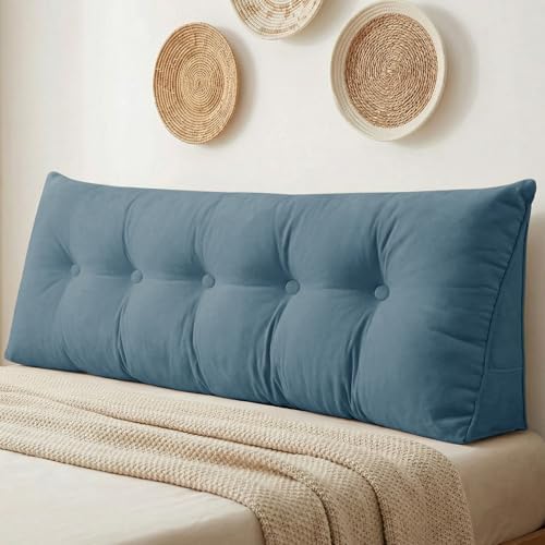 DANGHOOGY Headboard Pillow Queen, Large Triangular Wedge Headboard Pillow for Reading and Resting, Backrest Positioning Support Pillow with Removable Cover (Light Blue)