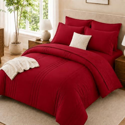 Full Size Comforter Sets Red, 7 Pieces Bed in a Bag Bedding Set