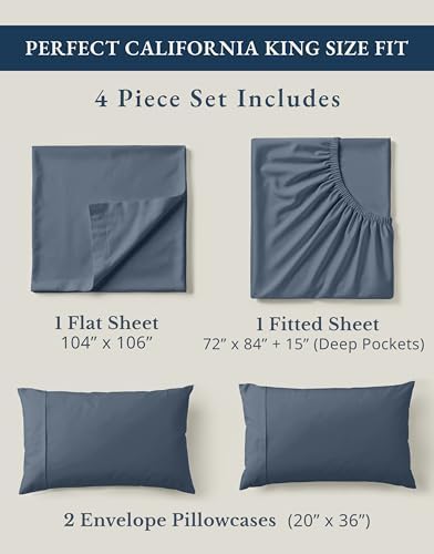 LANE LINEN California King Sheets 100% Organic Cotton 4pc - Estate Blue
