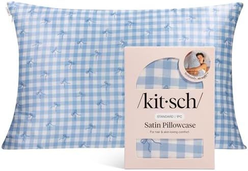 Kitsch Satin Pillowcase with Zipper - Standard Size, Gingham Blue