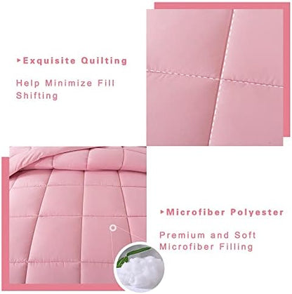 DOWNCOOL King Size Comforter Set -All Season Bedding Comforters Sets with 2 Pillow Cases -3 Pieces Bed Set Down Alternative King Bedding Set -Pink King Comforter Set(102"x90")