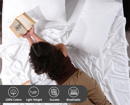 RUVANTI 100% Cotton Queen Sheets, Percale Queen Sheet Set, Bright White