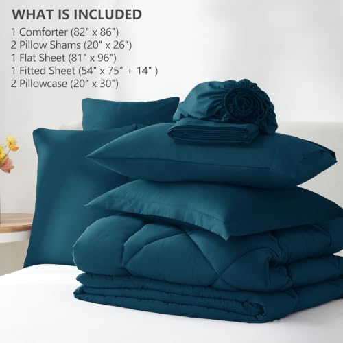 CozyLux Full Comforter Set 82"x86" Lyons Blue - 7 Piece Bed in a Bag