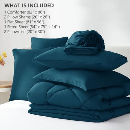 CozyLux Full Comforter Set 82"x86" Lyons Blue - 7 Piece Bed in a Bag