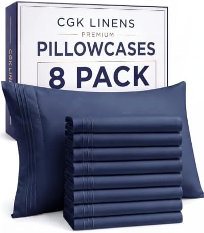 Standard Pillow Cases Set of 8 - Ultra Soft Pillowcase Covers - Navy Blue