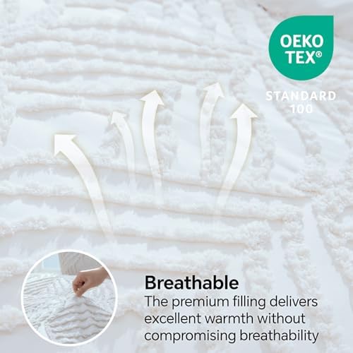 BEDELITE Boho Comforter Set King - Tufted Boho Bedding Set, Bright White