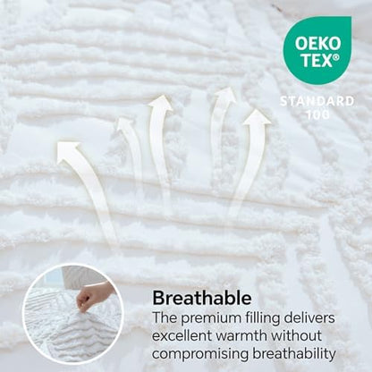 BEDELITE Boho Comforter Set King - Tufted Boho Bedding Set, Bright White