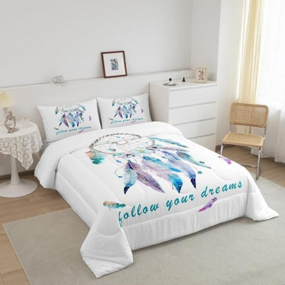 Feelyou Dreamcatcher Comforter Set Boho Dream Catcher Bedding Set for Kids Boys Girls Teens Decor Indian Hippie Feather Print Comforter Native American Duvet Set 3Pcs King Size