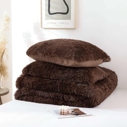 Smoofy Fluffy King Size Comforter Set, Brown Faux Fur Comforter Set 3Pieces