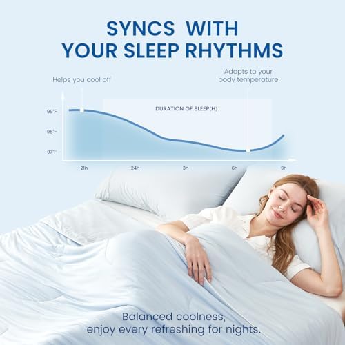Cozy Bliss Cooling Comforter King Size, Reversible Lightweight Cooling Blankets for Hot Sleepers and Night Sweats, Q-Max>0.45 Soft Breathable Silky Smooth Summer Comforter, Cool Blue, 106"x90"
