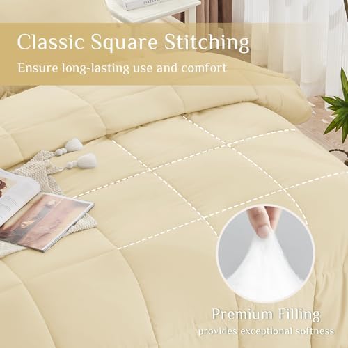 JOLLYVOGUE Full Comforter Set, Ultra-Soft Bed in a Bag Full Size 7 Pieces, Oeko-TEX Certified Bedding Set with Down Alternative Comforter, Sheets, Pillowcases & Shams, Light Yellow