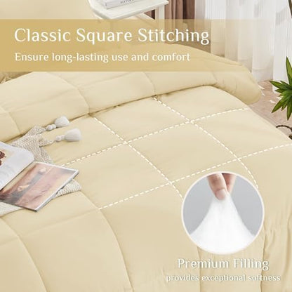 JOLLYVOGUE Full Comforter Set, Ultra-Soft Bed in a Bag Full Size 7 Pieces, Oeko-TEX Certified Bedding Set with Down Alternative Comforter, Sheets, Pillowcases & Shams, Light Yellow
