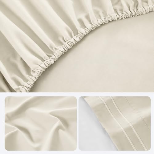 ROSE&RISY Light Beige King Sheet Set, 4 Pcs Soft Bedding King Sheet Set, Breathable and Cooling Sheet Bed Set, Includes 1 Fitted Sheet, 1 Flat Sheet, 2 Pillowcases - Deep Pocket (Light Beige, King)