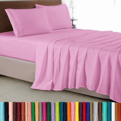 Elegant Comfort Luxury 4-Piece Bed Sheet Set - Luxury Bedding 1500 Premium Hotel Quality Microfiber, Wrinkle Resistant Cool & Breathable, Easy Elastic Fitted, California King, Light Pink
