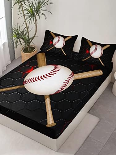 HOSIMA Honeycomb Baseball Twin Fitted Sheet,1 Fitted Sheet+2 Pillowcases.