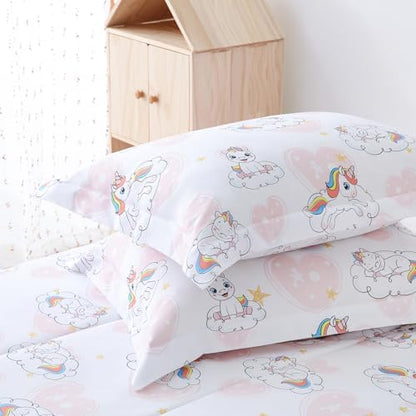 Yibeizi Kids Unicorn Twin Bed Comforter Set Pink Heart Bedding