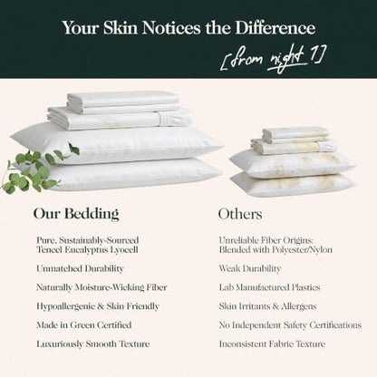 Cooling Tencel Sheets Queen Blend with Egyptian Cotton, 4Pc, White
