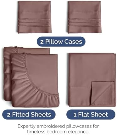 Split King Size 5 Piece Sheet Set - Ultra Soft & Cooling Bed Sheets - Clay